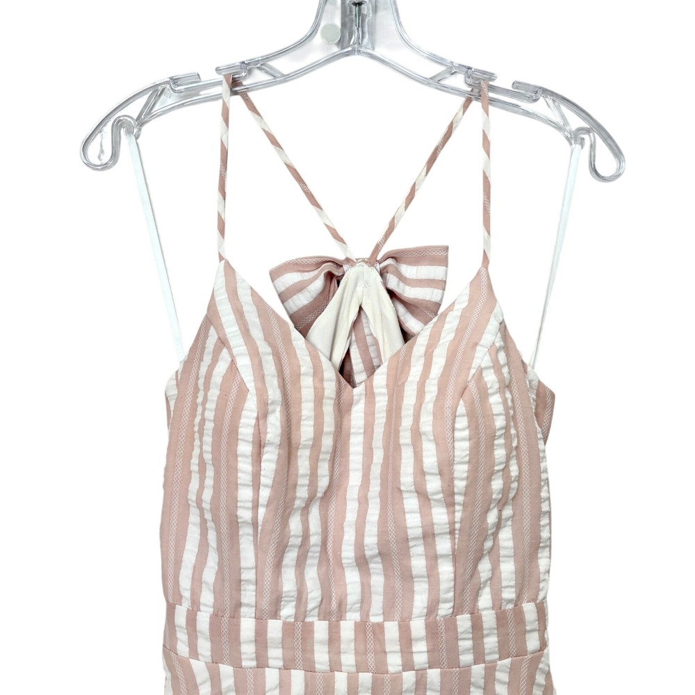 City Vibe Pink & White Striped Strappy Short Dress Pockets Open Back Girly - Picture 2 of 10